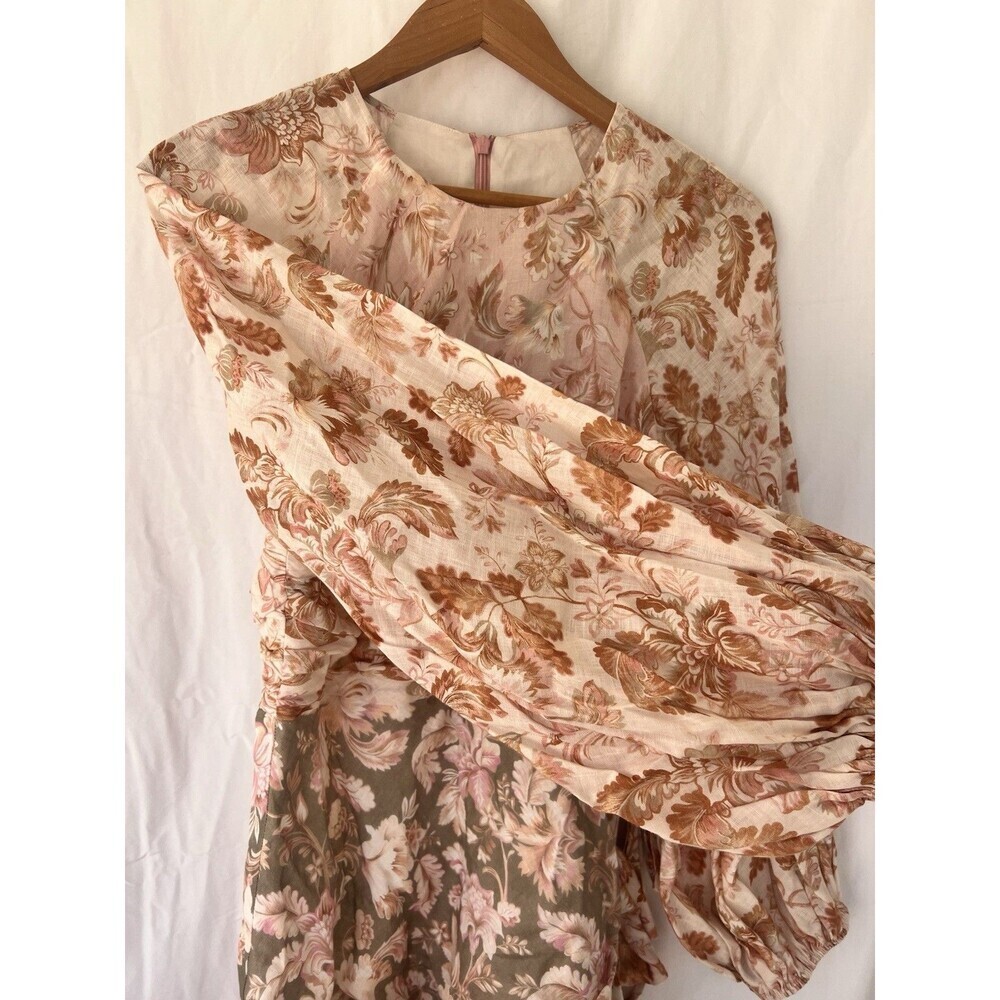 Zimmermann Lyre Wrap Billow Mini Dress Women’s Size 4 US 12 Light Pink Linen - Picture 11 of 16